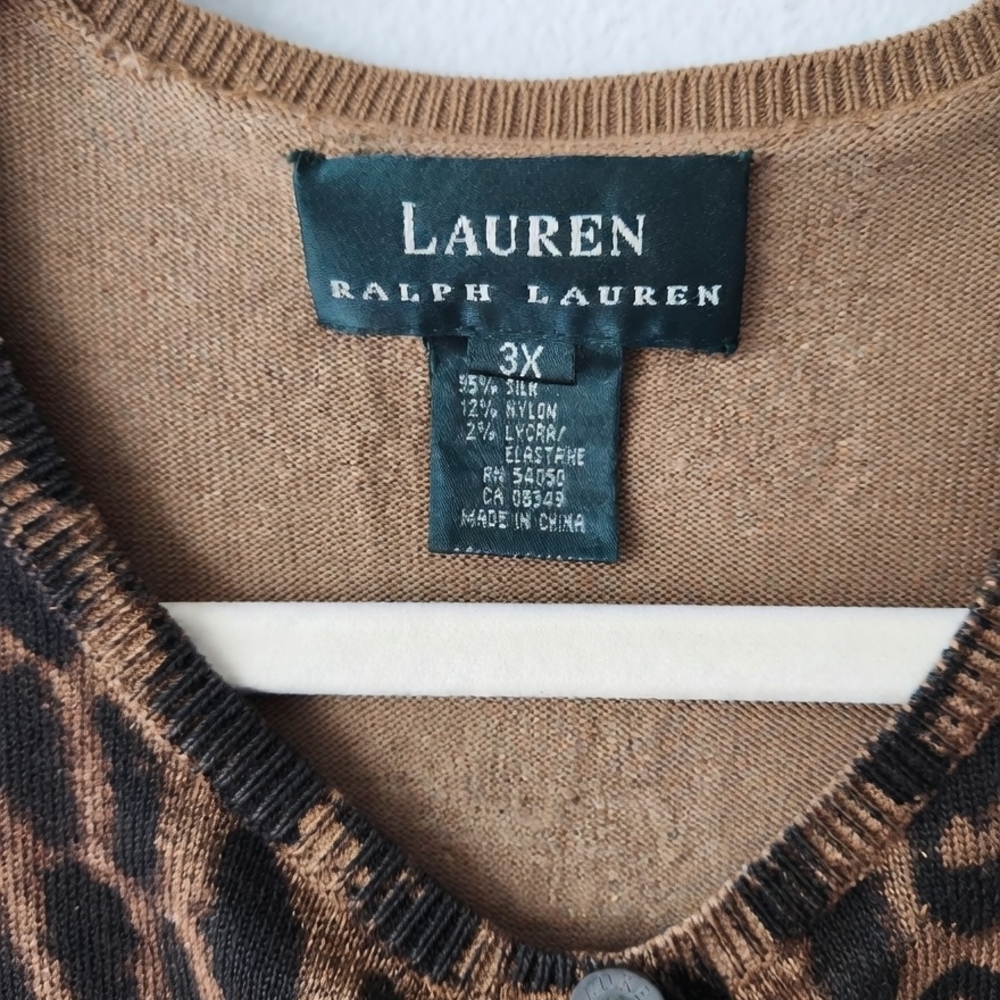 Lauren Ralph Lauren Brown Leopard Print Cardigan Sweater - Picture 3 of 10